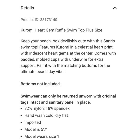 Hot Topic Size 4xl Kuromi Heart Gem Ruffle Swim TOP - Picture 2 of 8